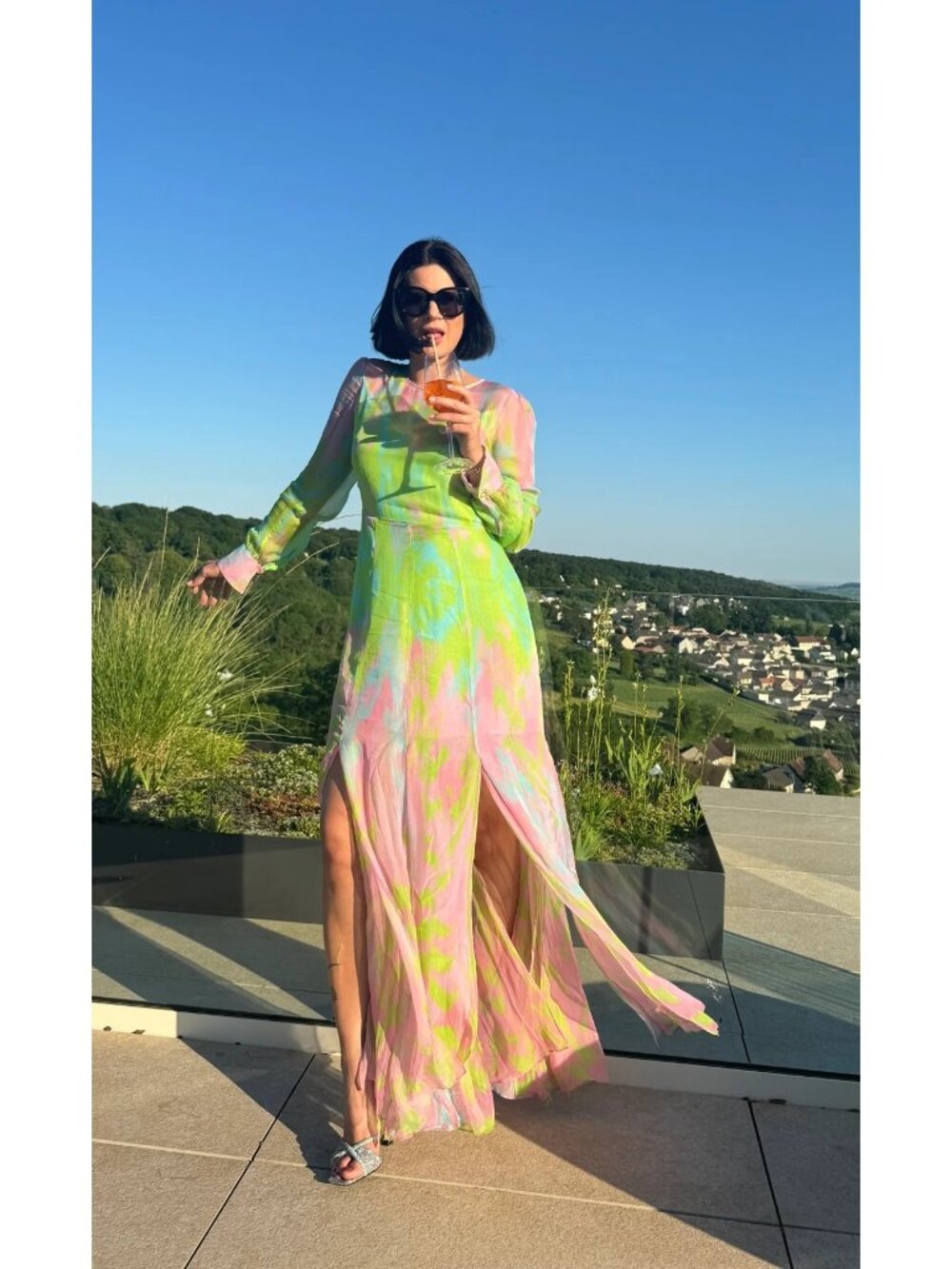 NWT $1030 Marc Cain Silk Rainbow Maxi Dress Multicolor Size Medium